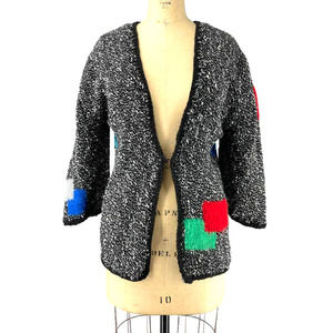 Multicolored Knit Vintage Cardigan Sweater Top Hook Eye Closure Size M / L